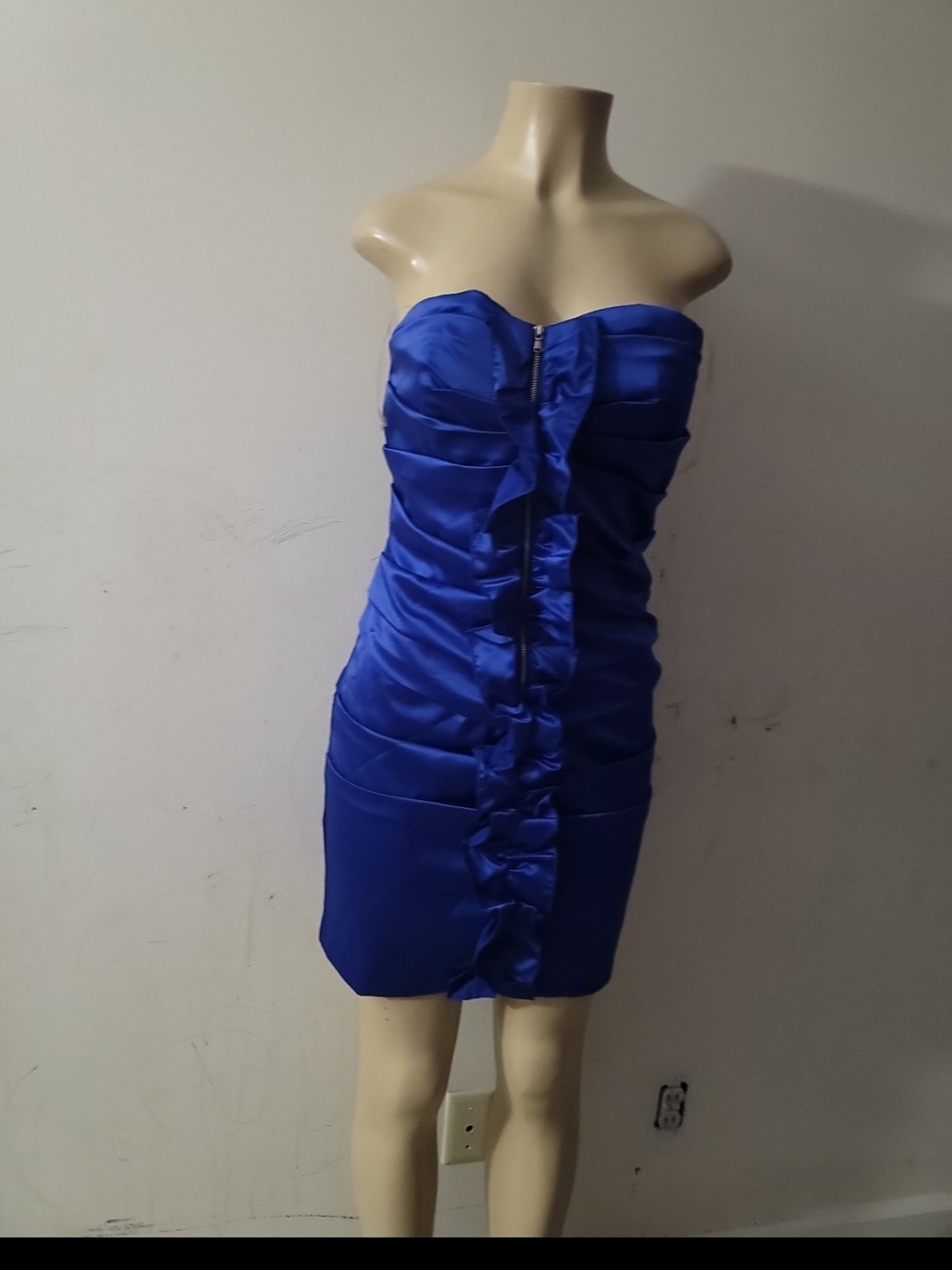 Rubber Ducky Productions, Inc. Strapless Satin Mini Dress in Blue